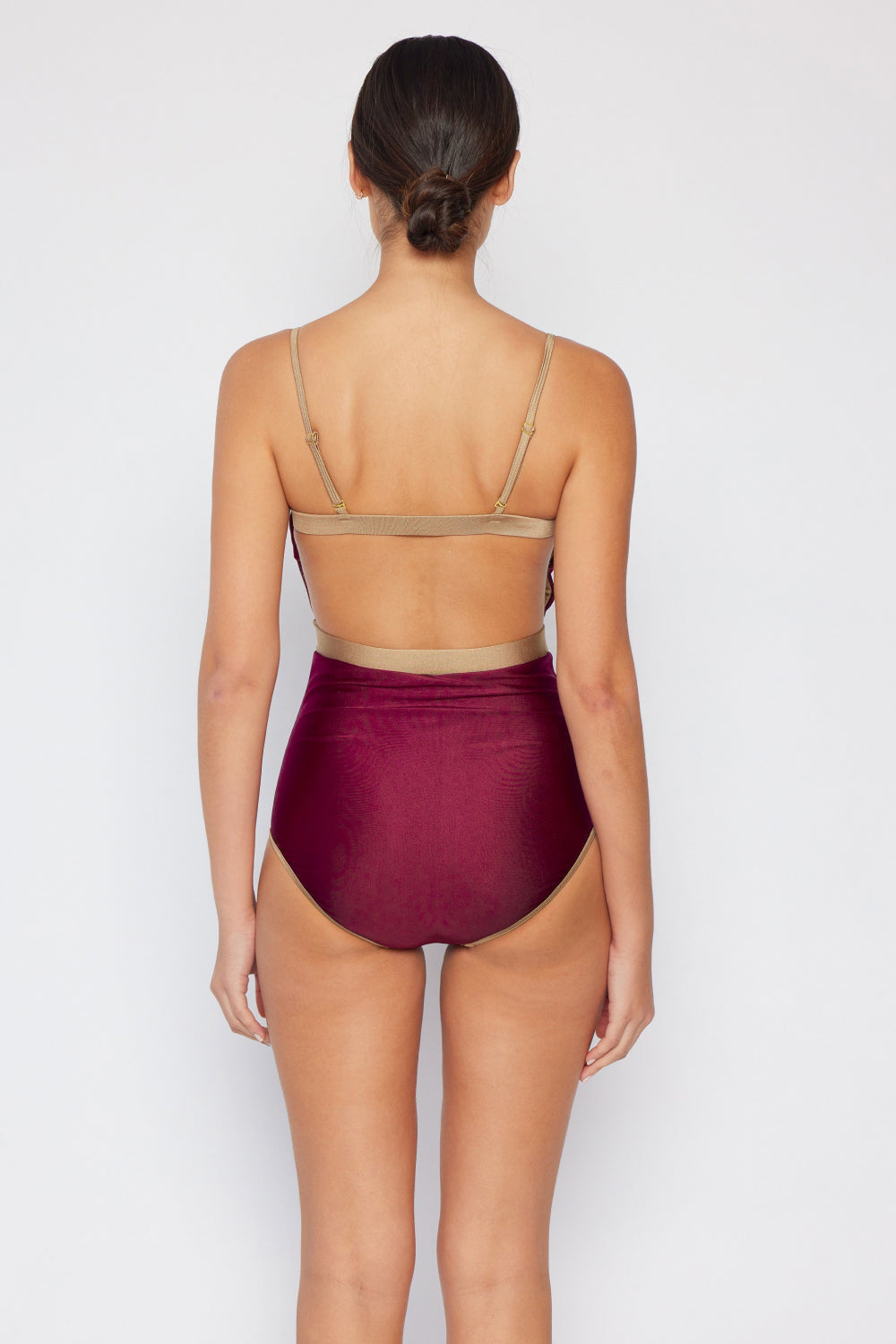Marina West Swim Wave Break Contrast Trim One-Piece in Wine-Soul Flow Apparel
