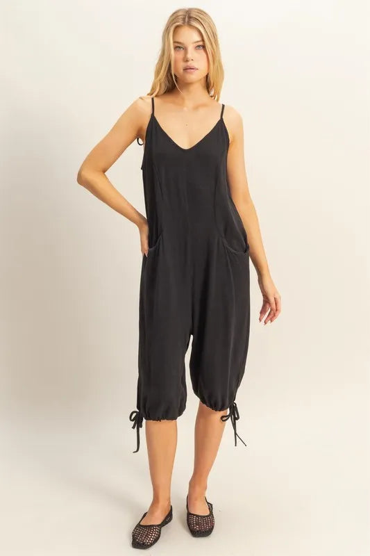 HYFVE V-Neck Pocket Detail Side Tie Hem Romper-Soul Flow Apparel