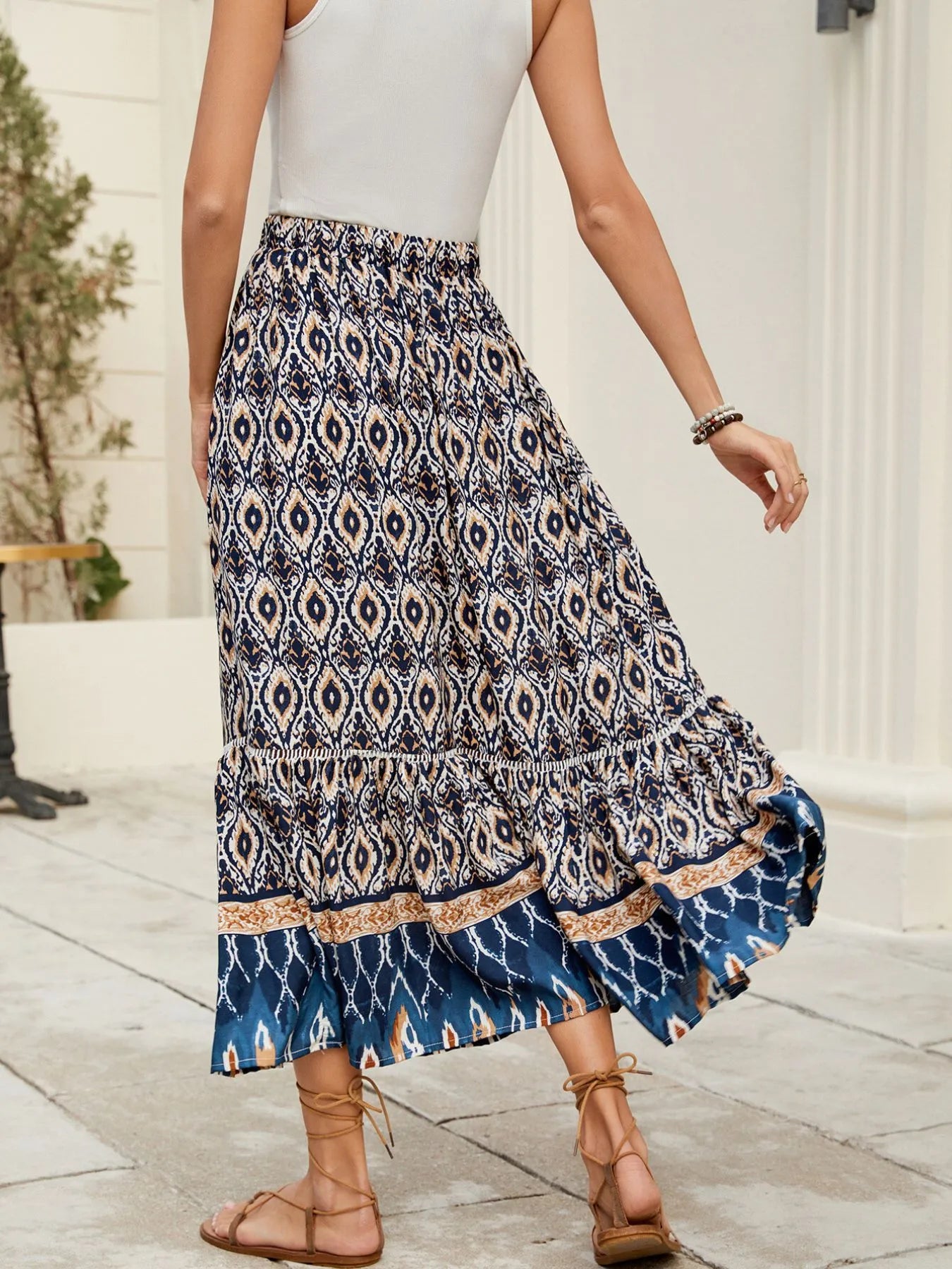 Bohemian Printed Ruched Maxi Skirt-Soul Flow Apparel