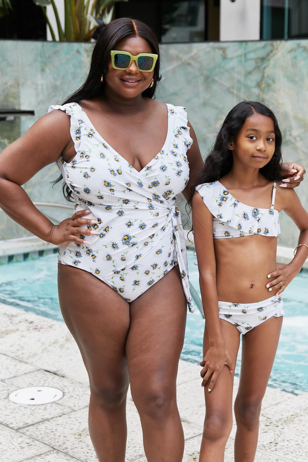 Marina West Swim Float On Ruffle Faux Wrap One-Piece in Daisy Cream-Soul Flow Apparel