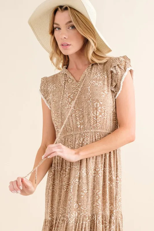 And The Why Boho Printed Tiered Maxi Dress-Soul Flow Apparel