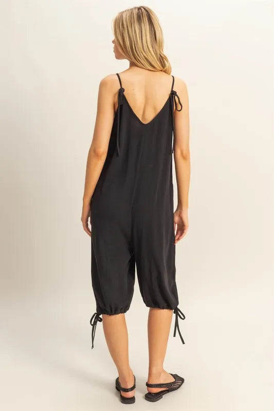 HYFVE V-Neck Pocket Detail Side Tie Hem Romper-Soul Flow Apparel