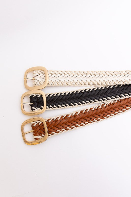 Crochet Trimmed Woven Leather Belt-Soul Flow Apparel