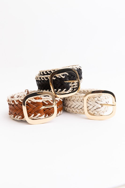 Crochet Trimmed Woven Leather Belt-Soul Flow Apparel