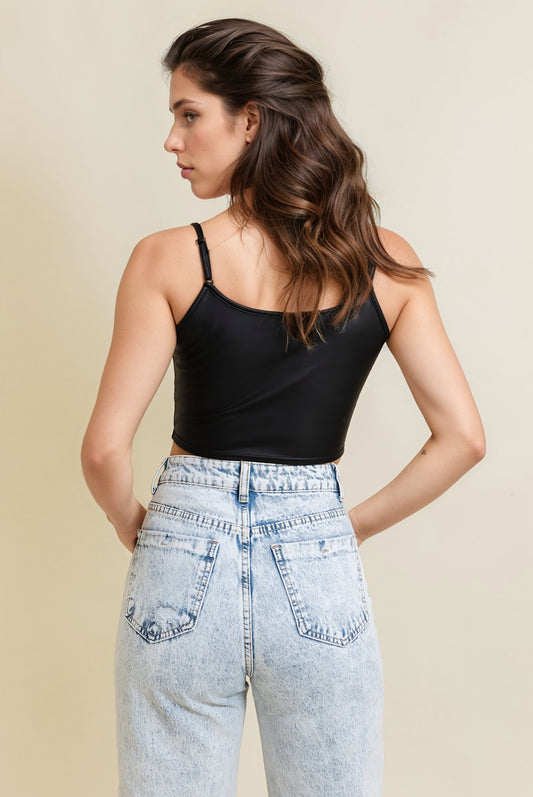 Leatherette Strappy Crop Cami Top-Soul Flow Apparel