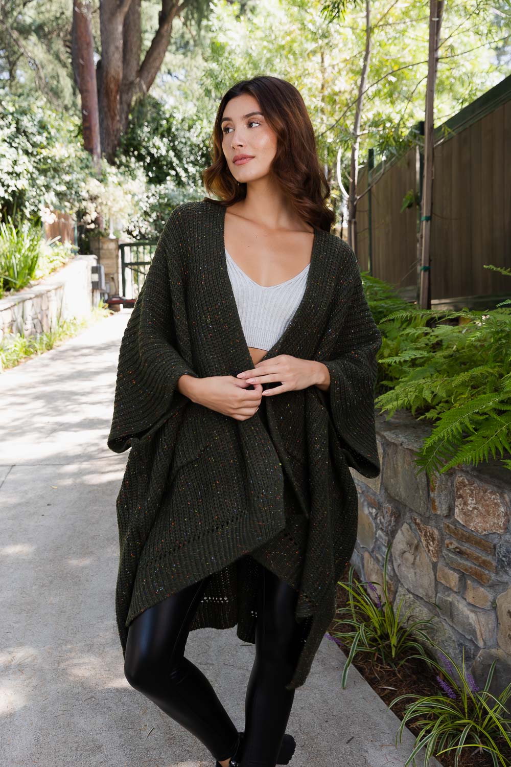 Snuggly Knit Haven Chunky Ribbed Pocket Ruana-Soul Flow Apparel