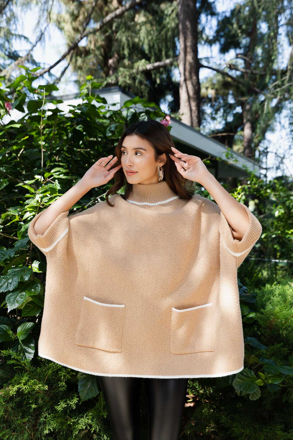 CozyCove Turtle Neck Poncho with Easy Sleeves-Soul Flow Apparel