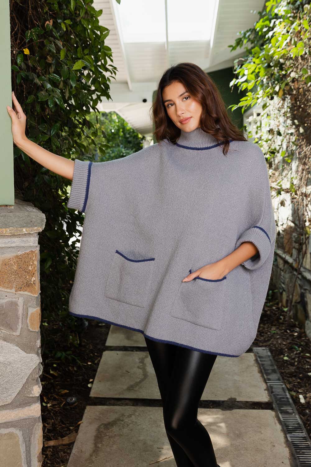 CozyCove Turtle Neck Poncho with Easy Sleeves-Soul Flow Apparel