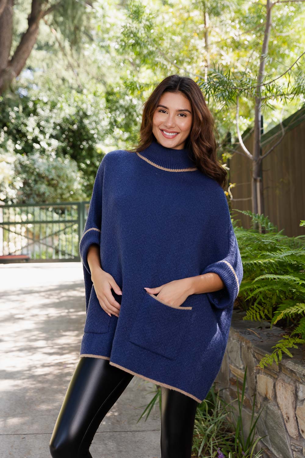 CozyCove Turtle Neck Poncho with Easy Sleeves-Soul Flow Apparel