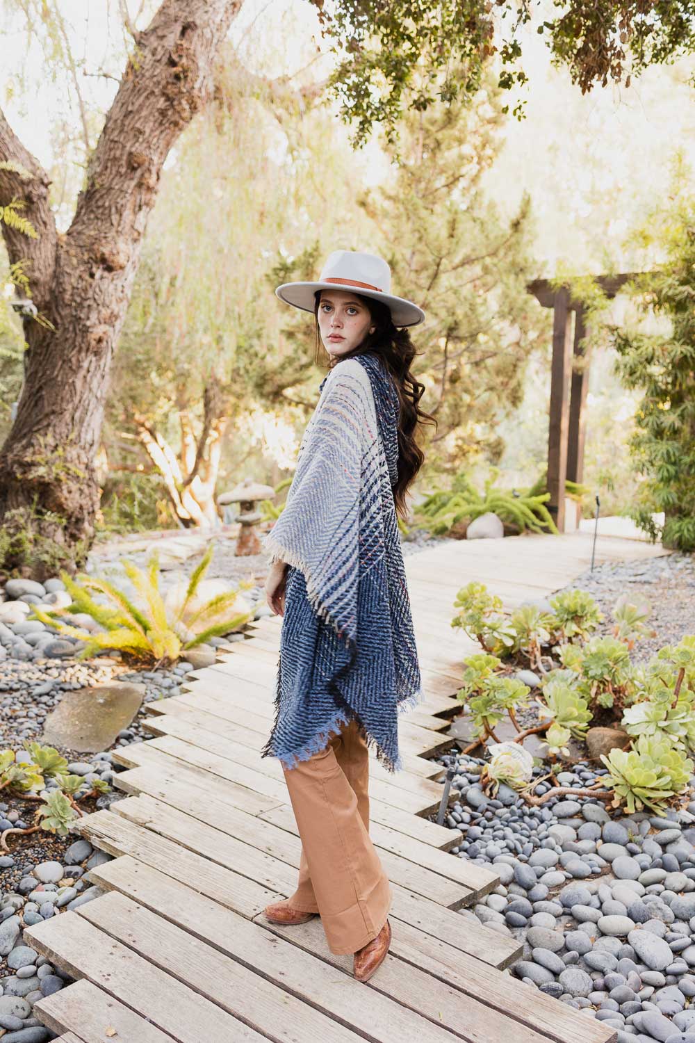 Cuddly Herringbone Hooded Poncho-Soul Flow Apparel