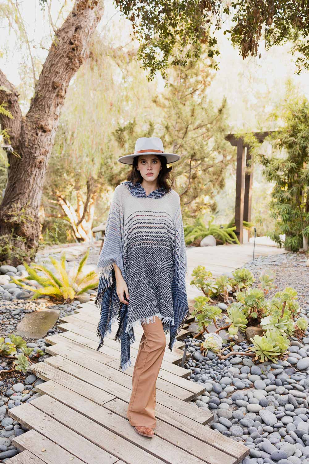 Cuddly Herringbone Hooded Poncho-Soul Flow Apparel