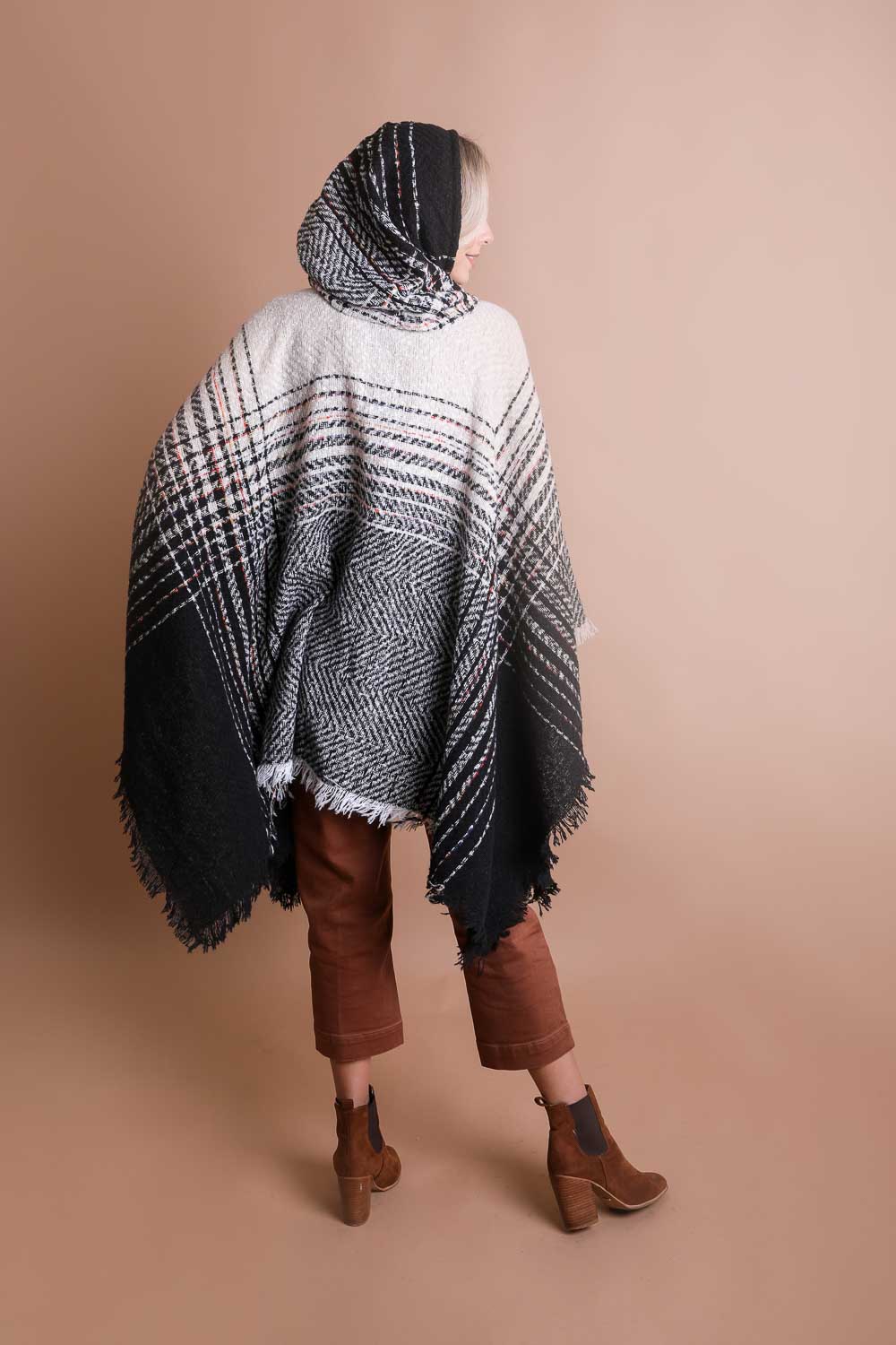 Cuddly Herringbone Hooded Poncho-Soul Flow Apparel