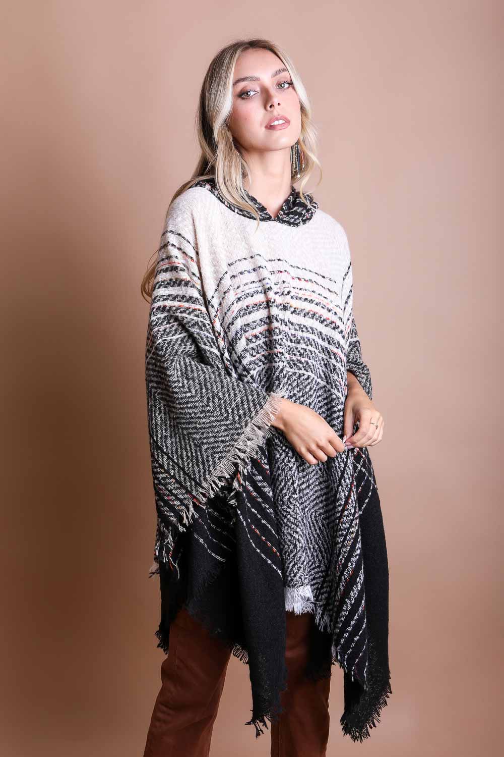 Cuddly Herringbone Hooded Poncho-Soul Flow Apparel