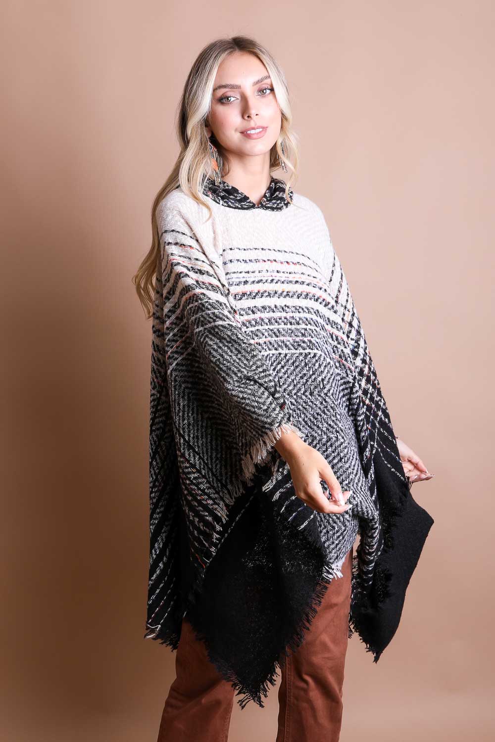 Cuddly Herringbone Hooded Poncho-Soul Flow Apparel