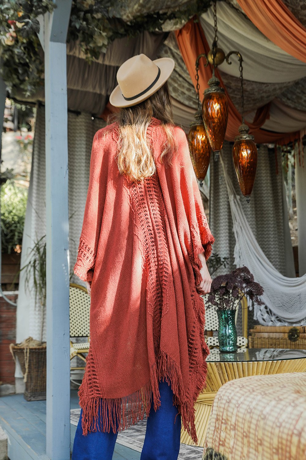 Open Work Frayed Bohemian Ruana-Soul Flow Apparel