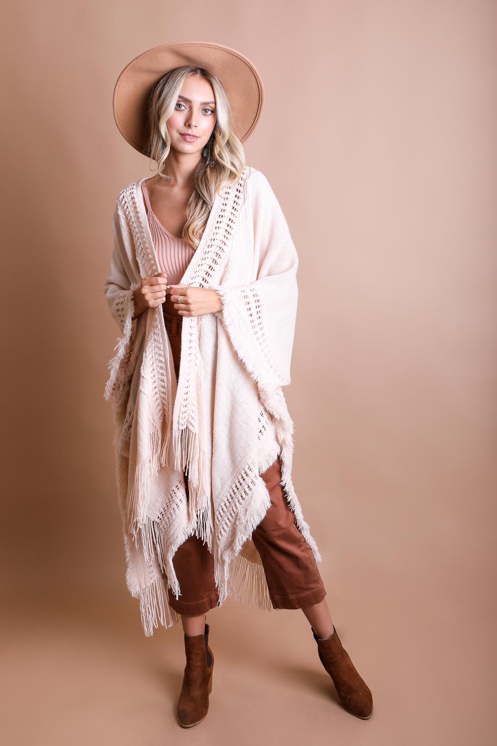 Open Work Frayed Bohemian Ruana-Soul Flow Apparel
