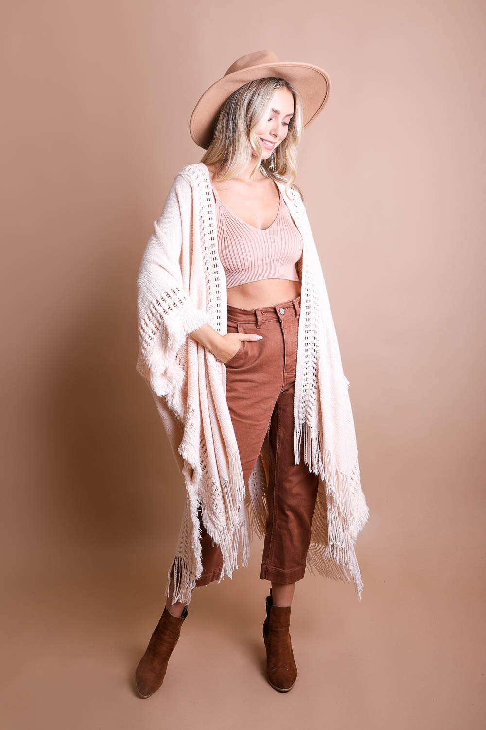 Open Work Frayed Bohemian Ruana-Soul Flow Apparel