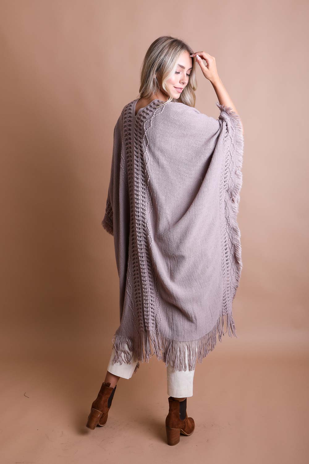 Open Work Frayed Bohemian Ruana-Soul Flow Apparel