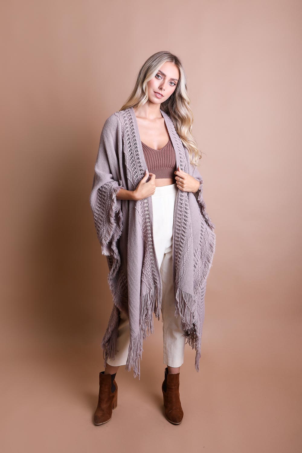 Open Work Frayed Bohemian Ruana-Soul Flow Apparel