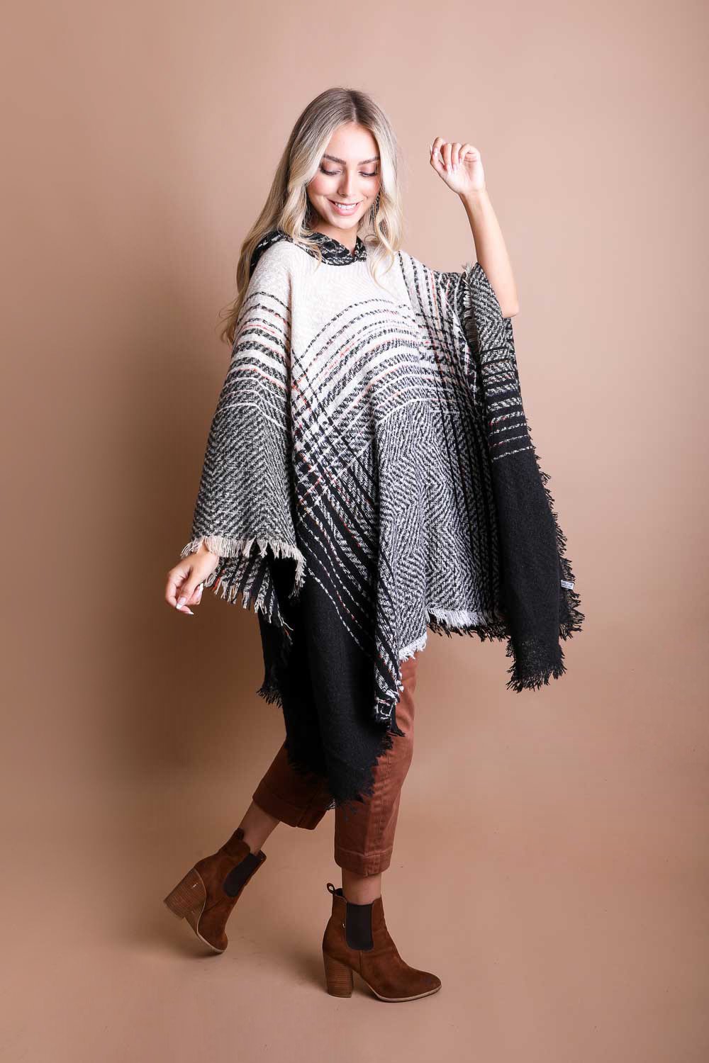 Herringbone Hooded Poncho-Soul Flow Apparel
