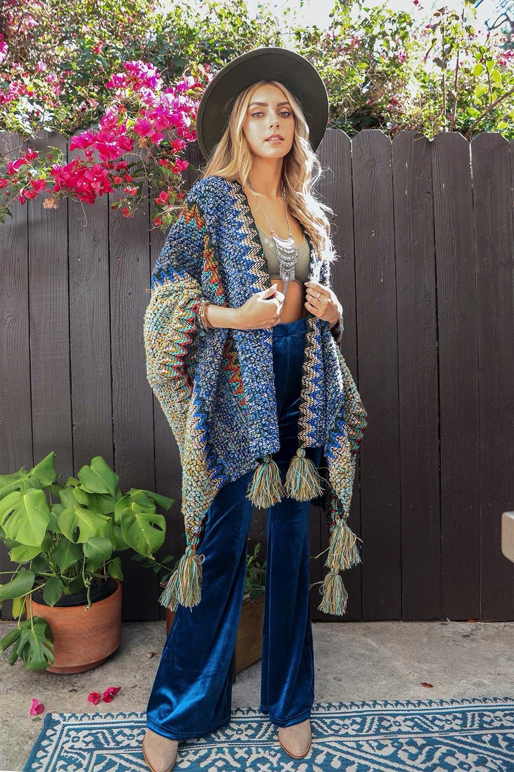 Cuddle Season Crochet Patterned Ruana-Soul Flow Apparel