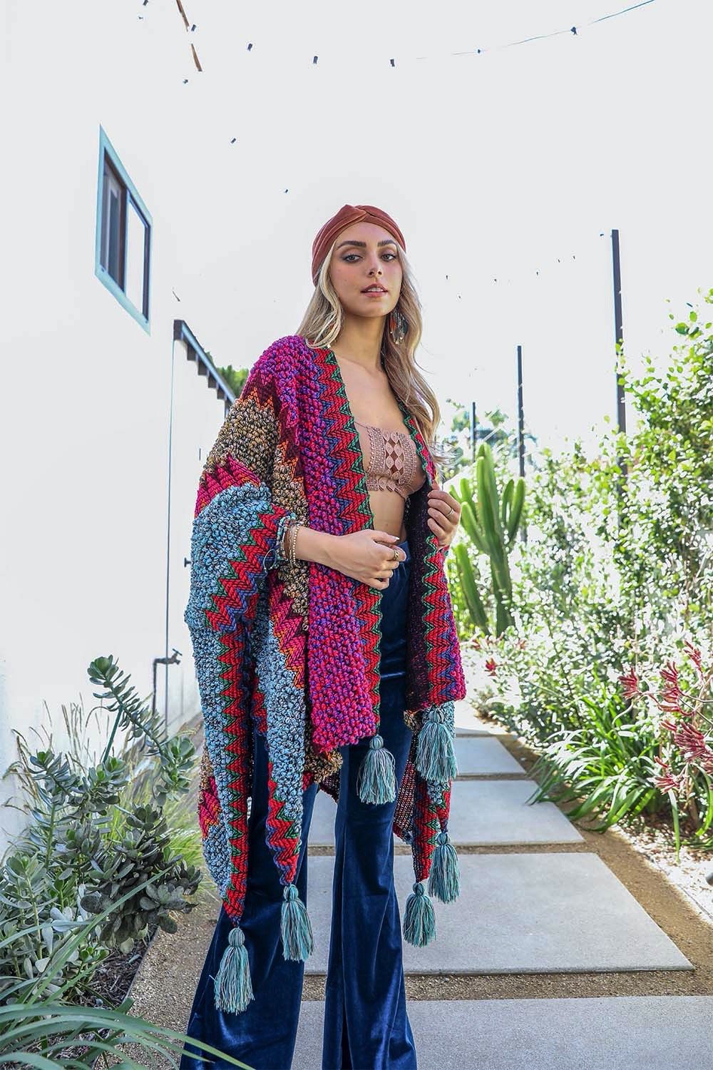 Cuddle Season Crochet Patterned Ruana-Soul Flow Apparel