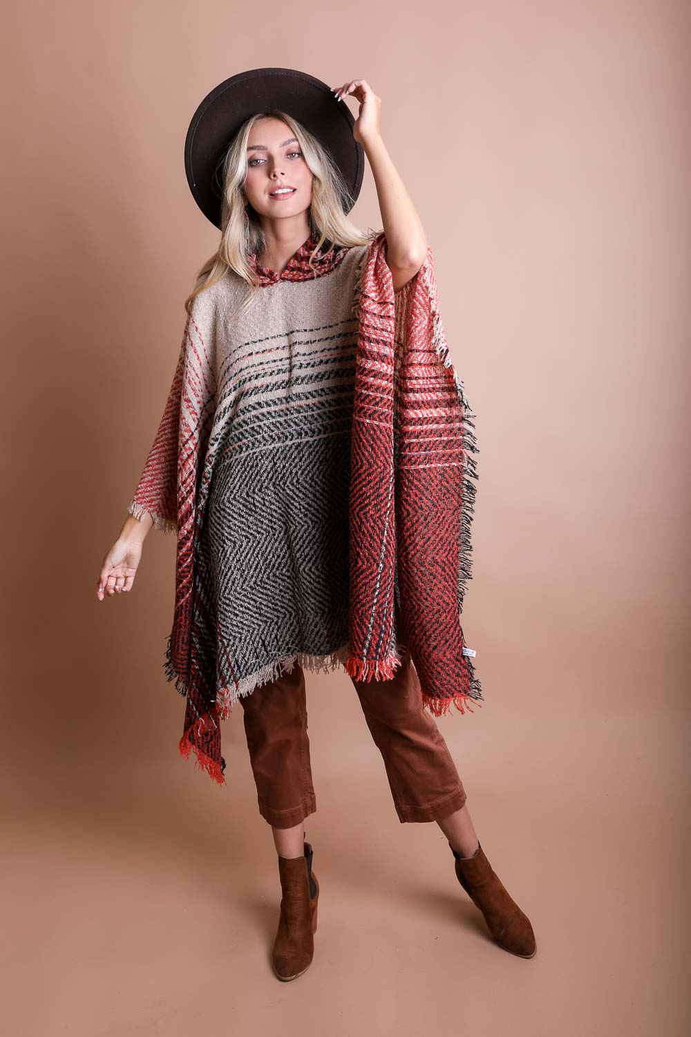 Herringbone Hooded Poncho-Soul Flow Apparel