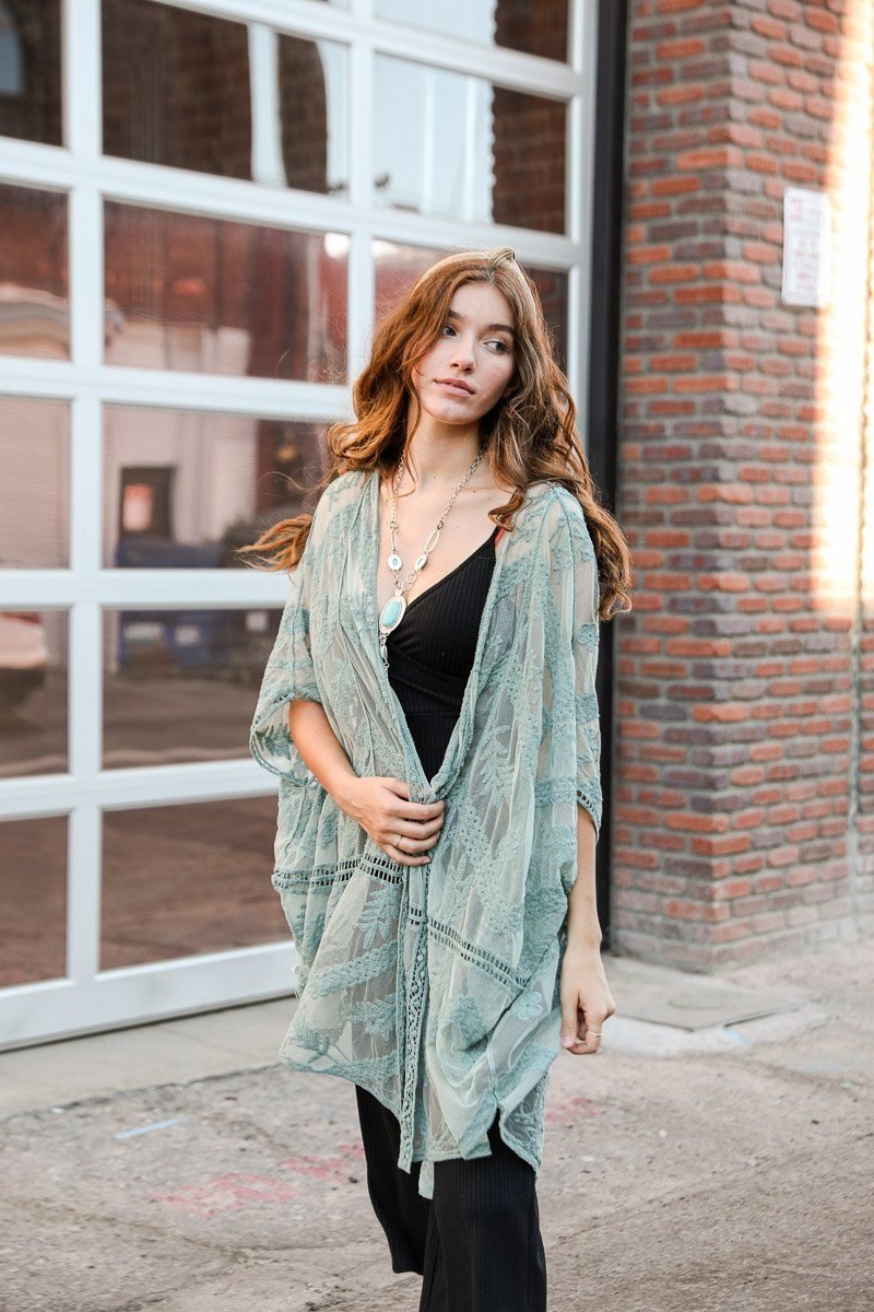 Embroidered Mesh Leaf Kimono-Soul Flow Apparel