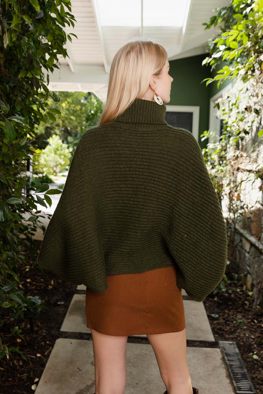 SnugStyle Turtleneck Ribbed Knit Poncho with Armholes-Soul Flow Apparel