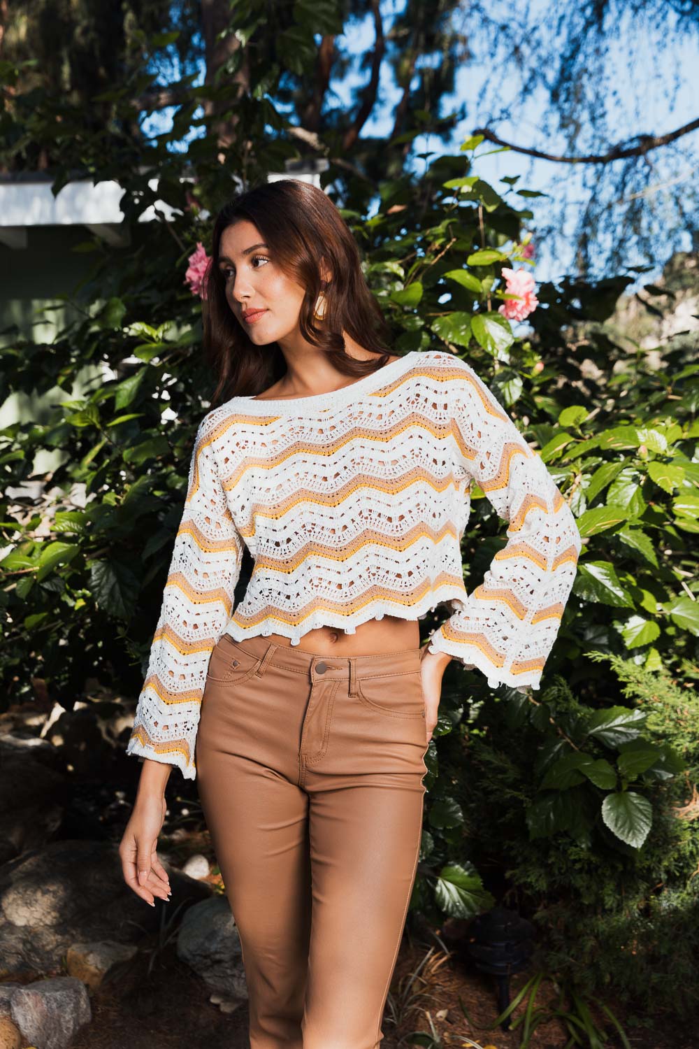 Chevron Chic Flare Crop Top-Soul Flow Apparel