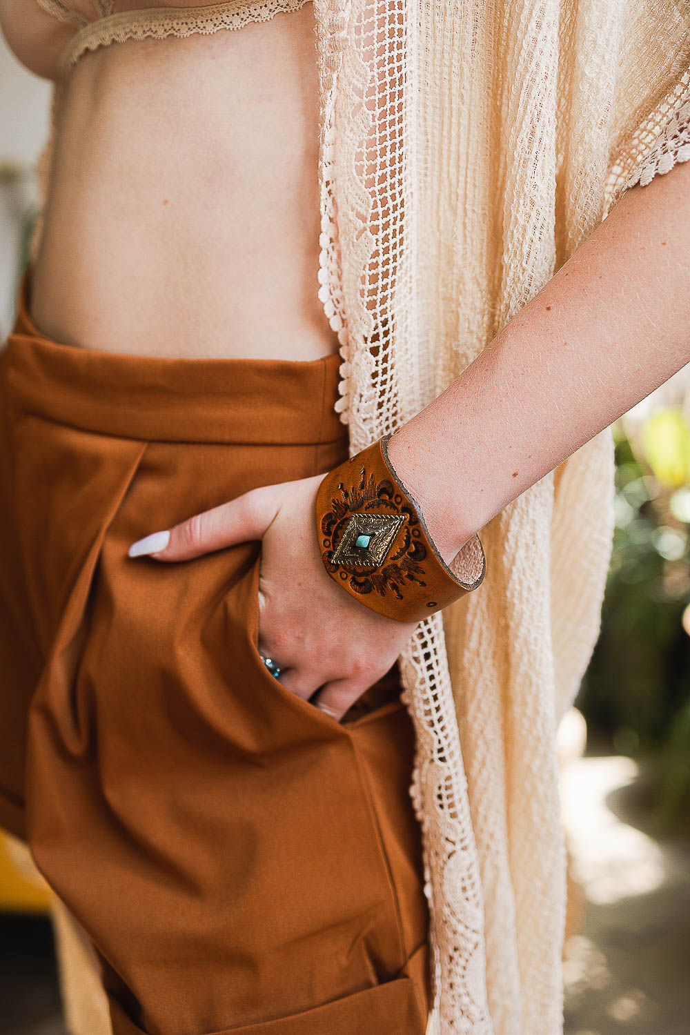 Handcrafted Diamond Piece Leather Bracelet-Soul Flow Apparel