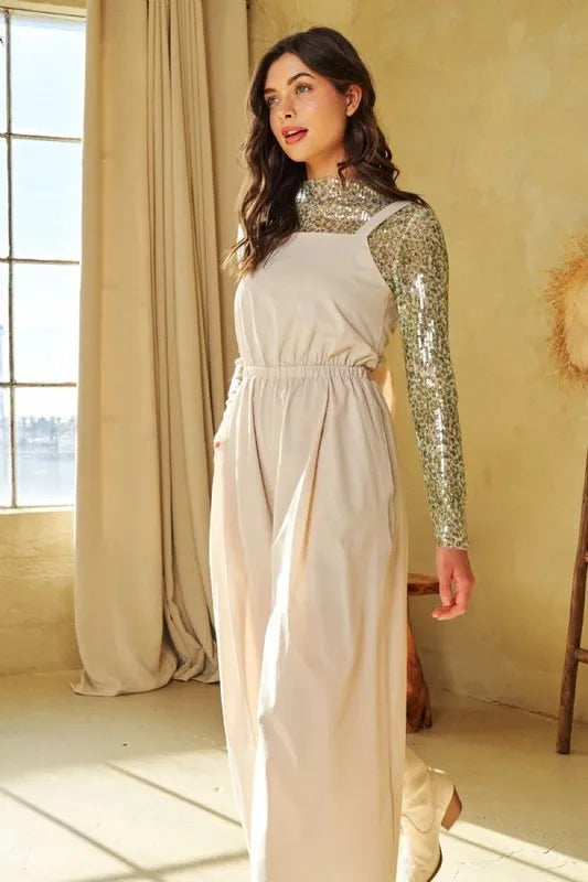 Davi & Dani Creased Wide Legs Elastic Waist Jumpsuit-Soul Flow Apparel
