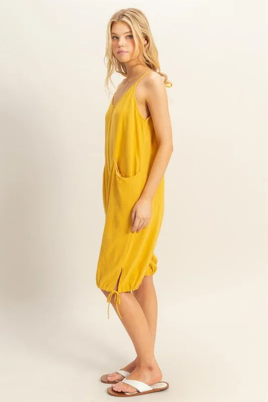 HYFVE V-Neck Pocket Detail Side Tie Hem Romper-Soul Flow Apparel