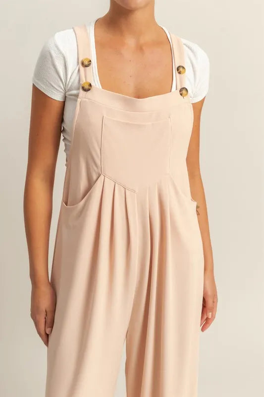HYFVE Pleated Detail Front Pocket Wide Strap Overalls-Soul Flow Apparel
