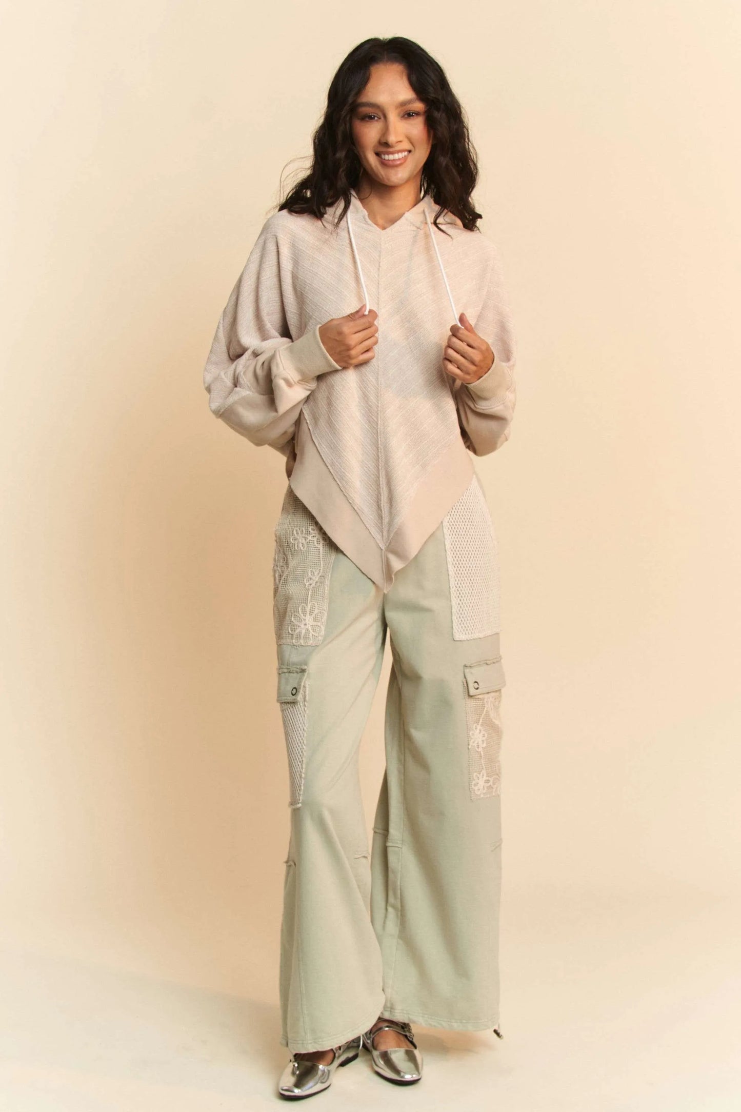 Davi & Dani Lace Patchwork Bottom Opening Adjustable Pants-Soul Flow Apparel