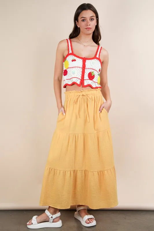 VERY J Elastic Waist Tiered Maxi Skirt-Soul Flow Apparel