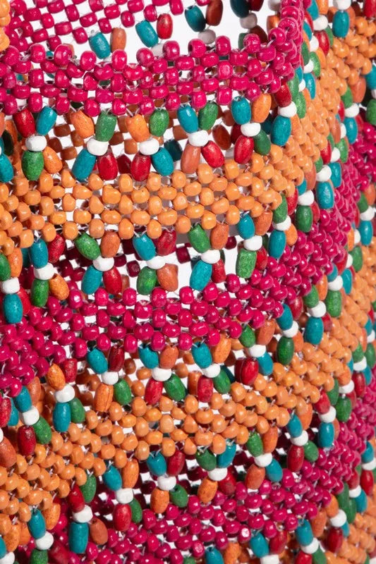 Fame Contrast Wooden Beaded Tote Bag-Soul Flow Apparel