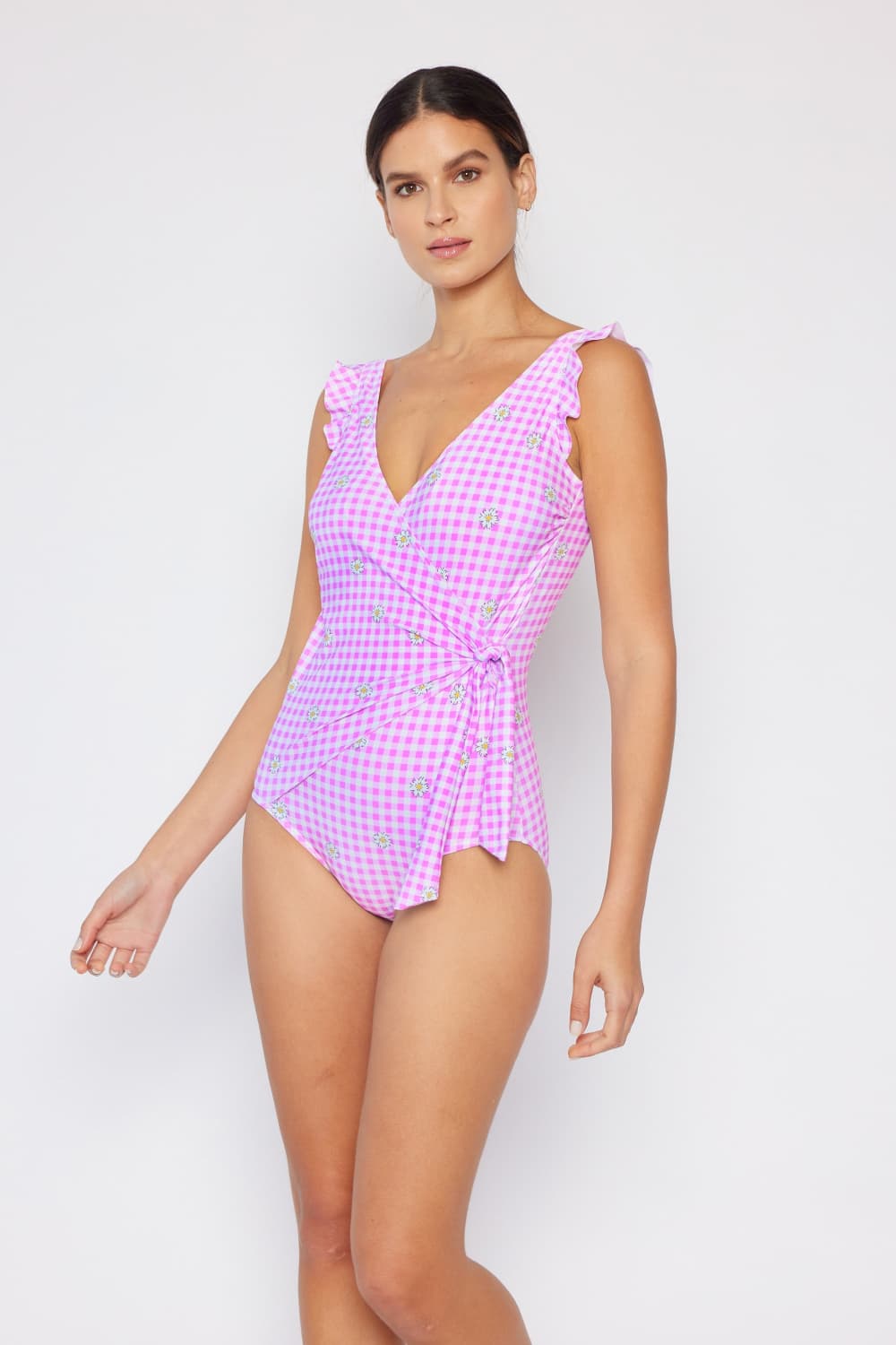Marina West Swim Full Size Float On Ruffle Faux Wrap One-Piece in Carnation Pink-Soul Flow Apparel