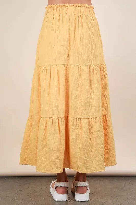 VERY J Elastic Waist Tiered Maxi Skirt-Soul Flow Apparel
