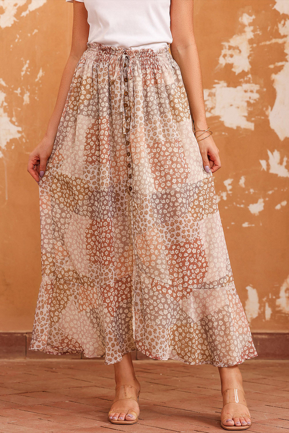 Floral Buttoned Front Slit Skirt-Soul Flow Apparel