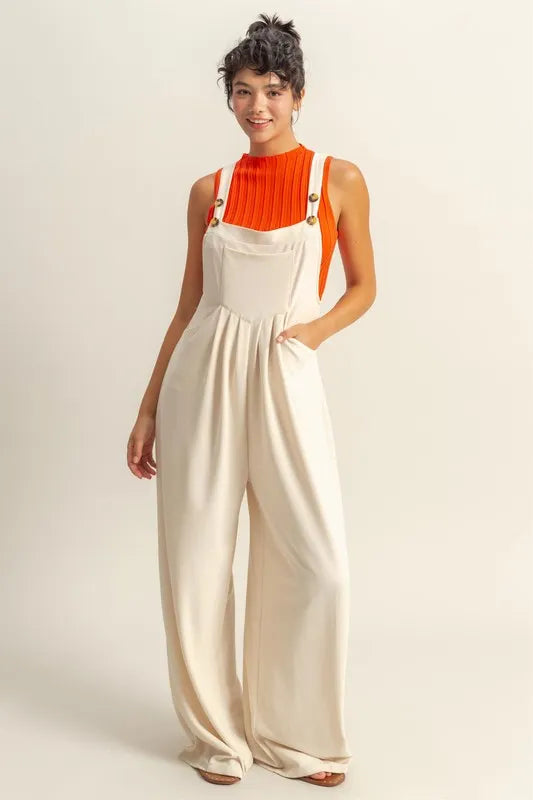 HYFVE Pleated Detail Front Pocket Wide Strap Overalls-Soul Flow Apparel