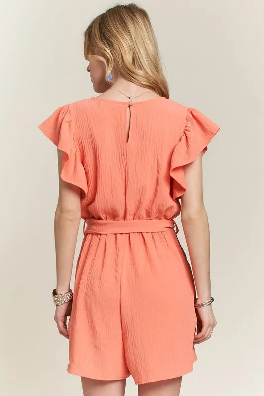 ADORA Ruffle Sleeves Romper with Pockets-Soul Flow Apparel
