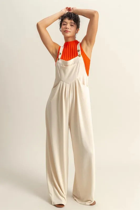 HYFVE Pleated Detail Front Pocket Wide Strap Overalls-Soul Flow Apparel