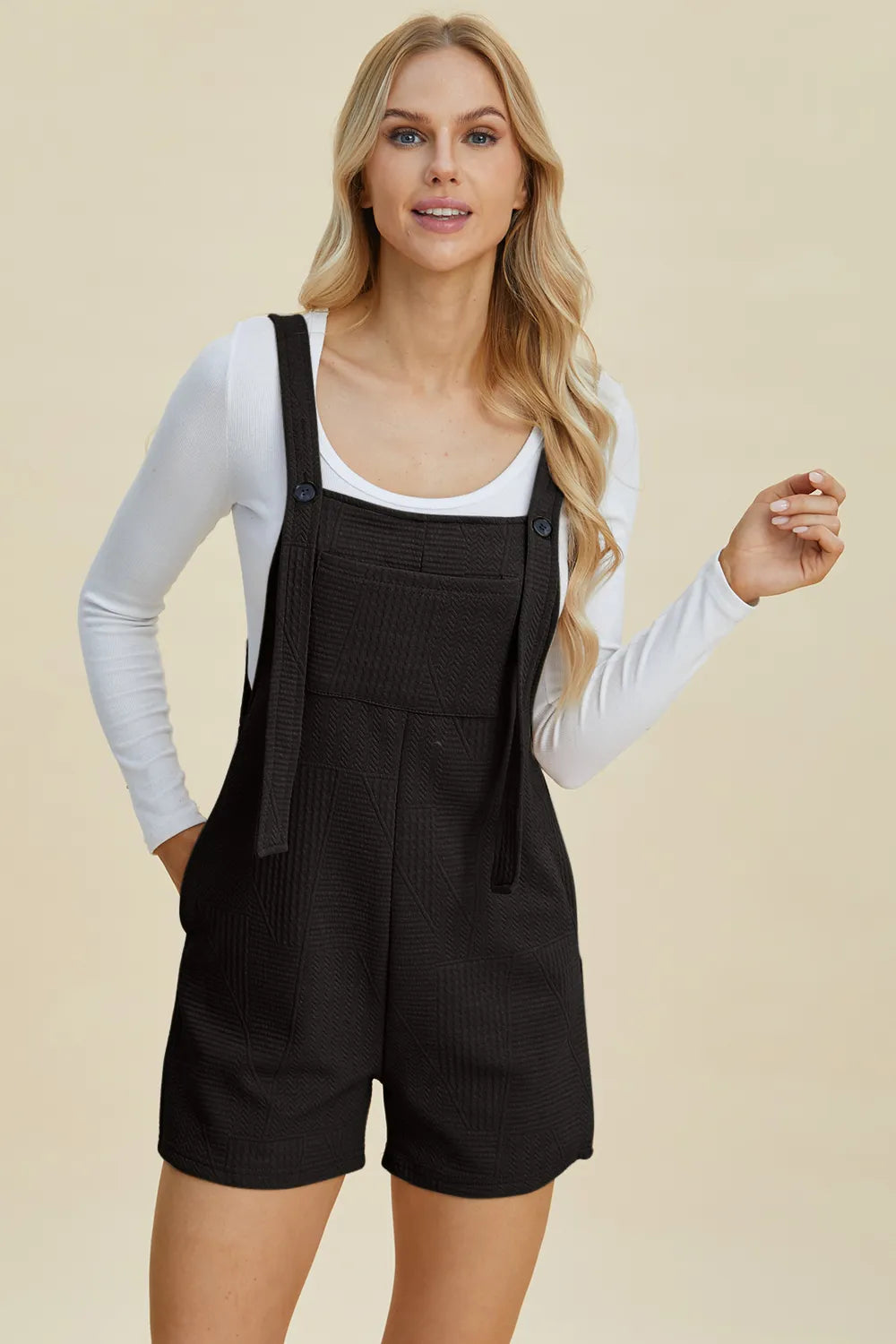 Double Take Full Size Texture Sleeveless Romper-Soul Flow Apparel