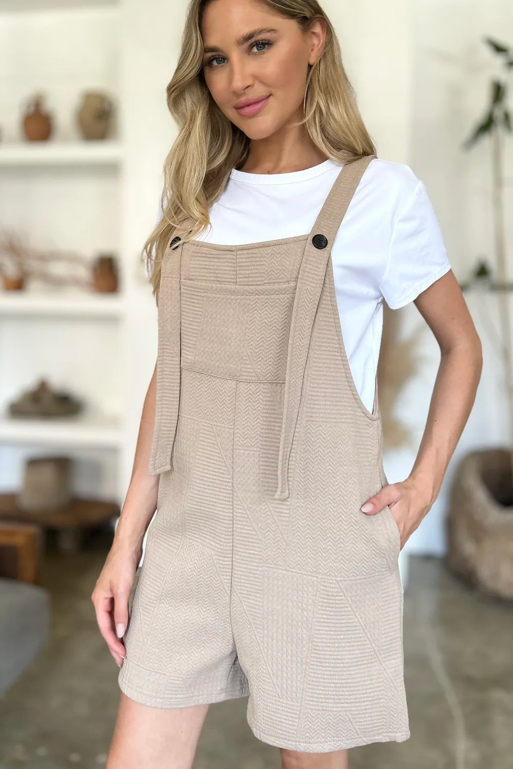 Double Take Full Size Texture Sleeveless Romper-Soul Flow Apparel