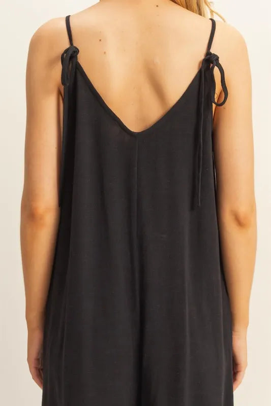 HYFVE V-Neck Pocket Detail Side Tie Hem Romper-Soul Flow Apparel