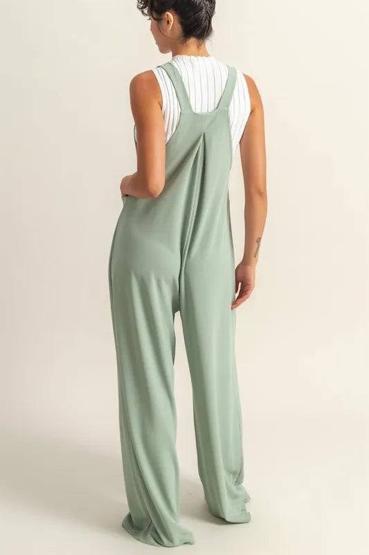 HYFVE Pleated Detail Front Pocket Wide Strap Overalls-Soul Flow Apparel