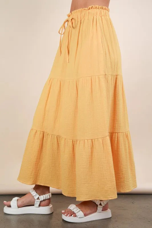 VERY J Elastic Waist Tiered Maxi Skirt-Soul Flow Apparel