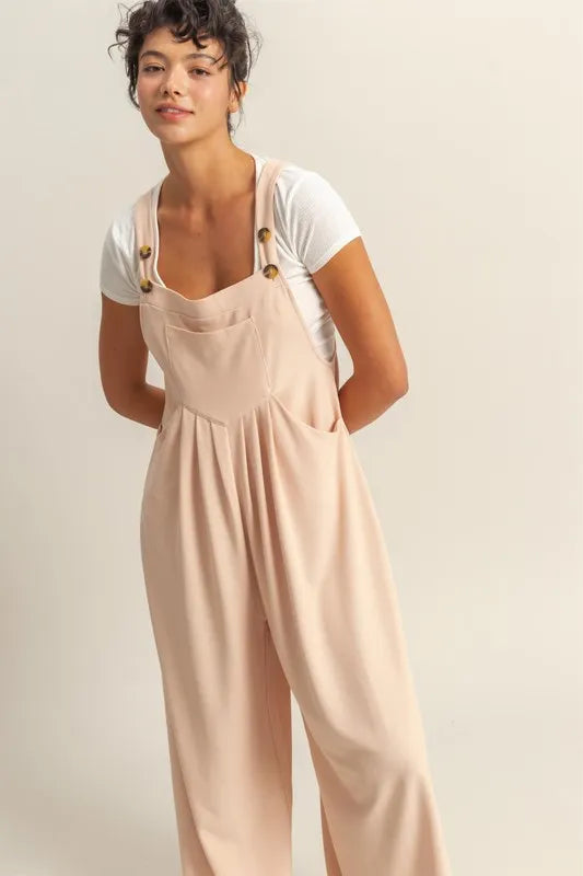 HYFVE Pleated Detail Front Pocket Wide Strap Overalls-Soul Flow Apparel