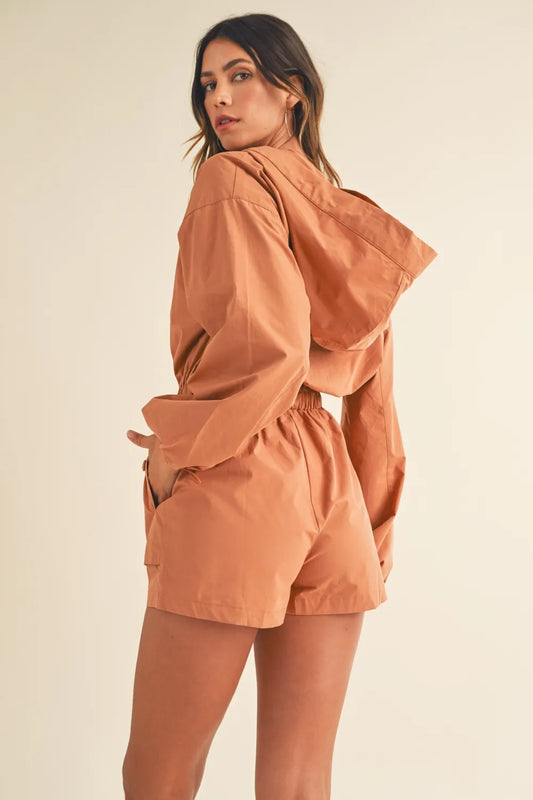 Mable Snap Down Long Sleeve Hooded Romper-Soul Flow Apparel